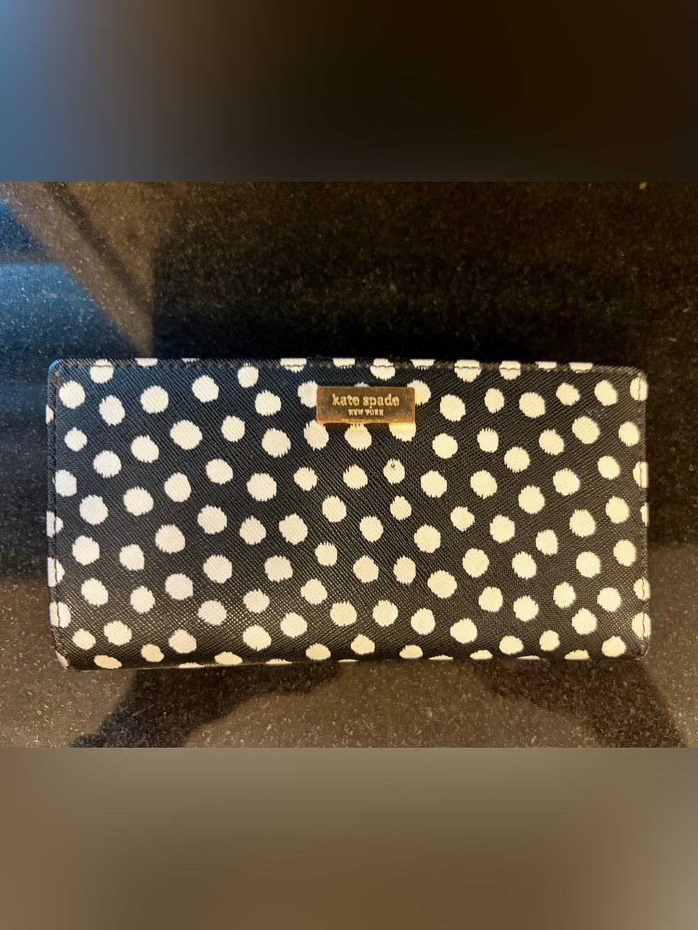 kate spade Black and White Polka Dot Wallet with Gold Logo